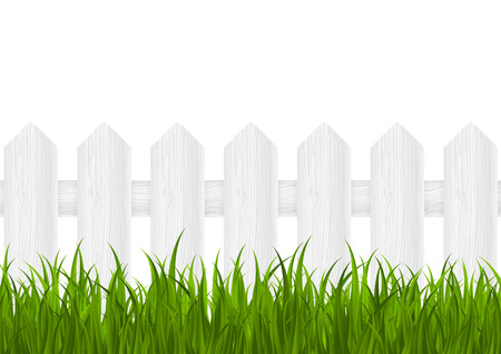 Green grass with wooden fenceのイラスト素材