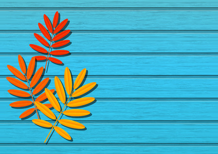 Autumn leaves on wooden backgroundのイラスト素材
