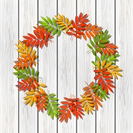 Autumn leaves frame on white wooden backgroundのイラスト素材
