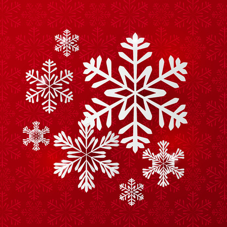 Paper snowflakes on red backgroundのイラスト素材