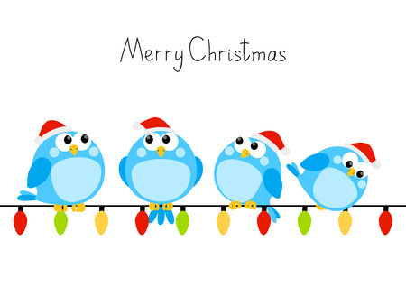 Cute little birds with light bulbsのイラスト素材