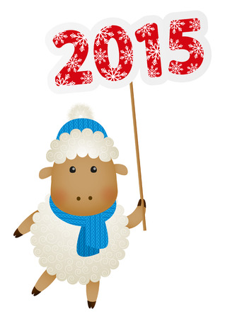Cute little sheep with 2015 numberのイラスト素材