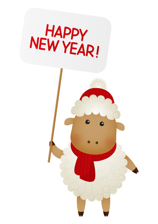 Cute little sheep with paper plateのイラスト素材