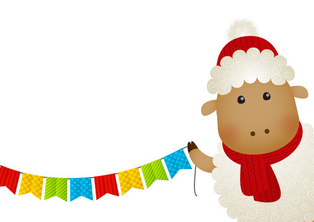 Cute little sheep with party flagsのイラスト素材