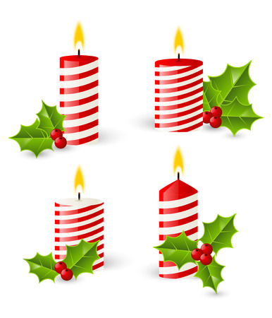 Set of Christmas candles with holly leavesのイラスト素材