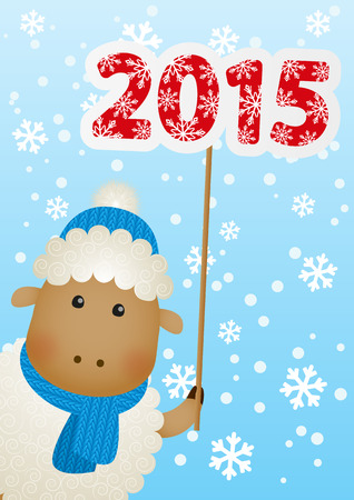 Cute sheep on winter backgroundのイラスト素材