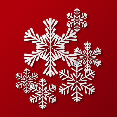 Paper snowflakes on red backgroundのイラスト素材