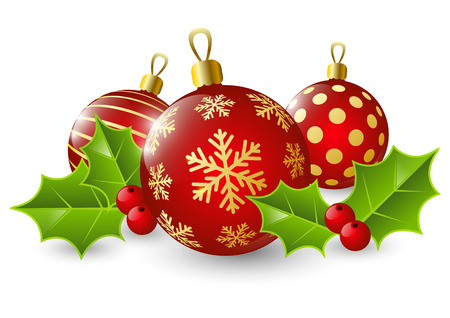 Christmas balls with holly leavesのイラスト素材