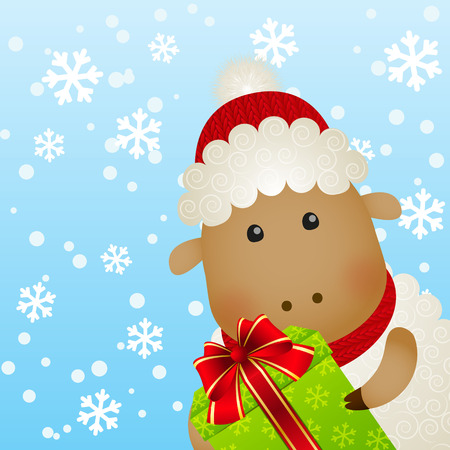 Funny sheep on winter backgroundのイラスト素材