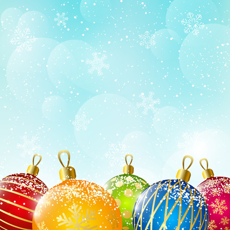 Color Christmas balls on sky backgroundのイラスト素材