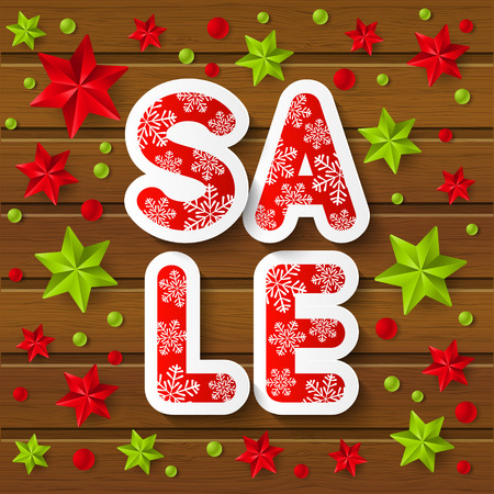 Christmas sale message on wooden backgroundのイラスト素材