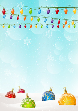 Christmas background with balls and light bulbsのイラスト素材