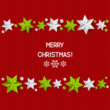 Xmas starry decorations on red knitted backgroundのイラスト素材