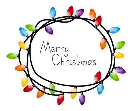 Xmas light bulbs round frameのイラスト素材