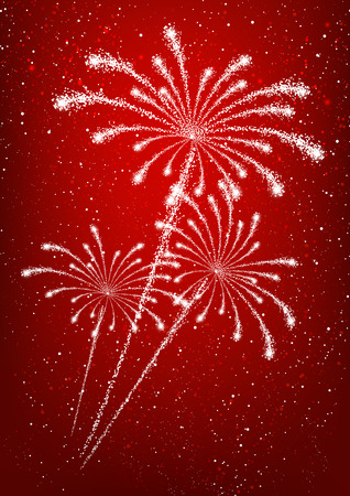 Shiny fireworks on red backgroundのイラスト素材