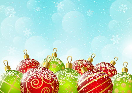 Xmas red and green balls on sky backgroundのイラスト素材