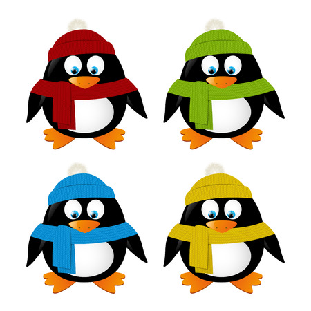 Cute cartoon penguins isolated on whiteのイラスト素材