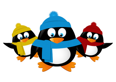 Funny cartoon penguins isolated on whiteのイラスト素材