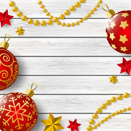 Xmas decorations on wooden backgroundのイラスト素材