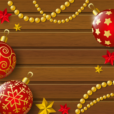 Xmas decorations on wooden backgroundのイラスト素材