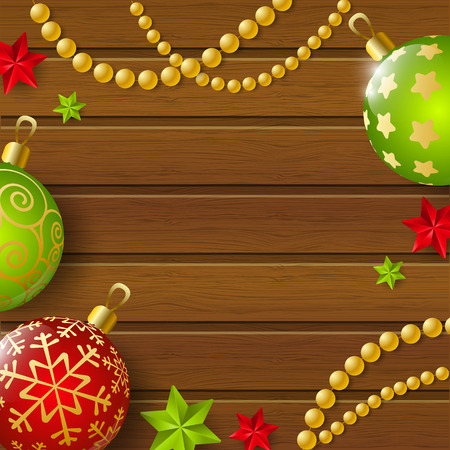 Xmas decorations on wooden backgroundのイラスト素材