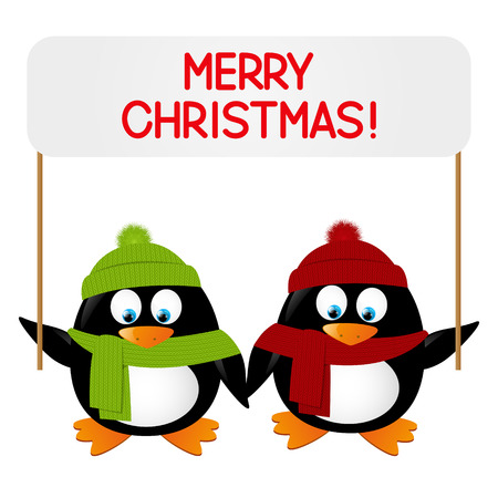 Cute penguins with paper plateのイラスト素材