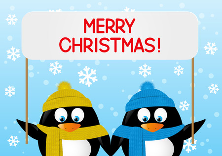 Cute penguins with paper plateのイラスト素材