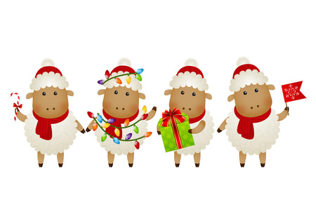 Cartoon New Year sheep on whiteのイラスト素材