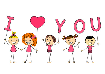 Set of cute Valentines day kidsのイラスト素材