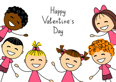 Valentines day card with cute kidsのイラスト素材