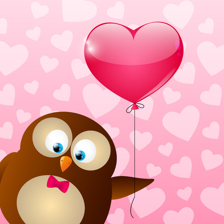 Valentines day card with cute owlのイラスト素材