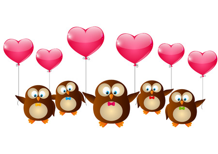 Valentines day owls with pink ballonsのイラスト素材