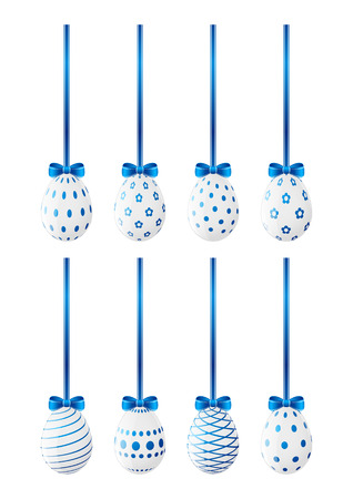 Set of Easter eggs with blue ribbonのイラスト素材