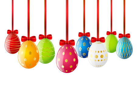 Set of Easter eggs with red ribbonのイラスト素材