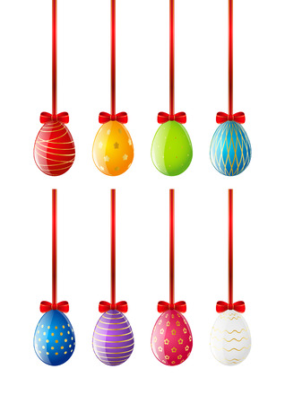 Set of Easter eggs with red ribbonのイラスト素材