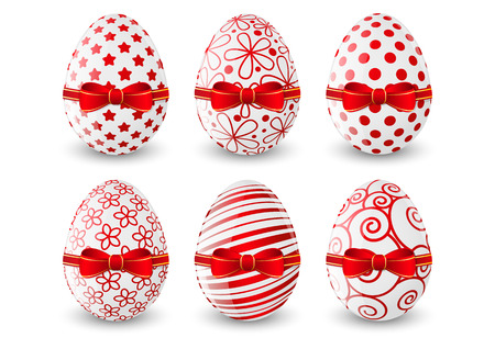 Set of Easter eggs with red bowsのイラスト素材