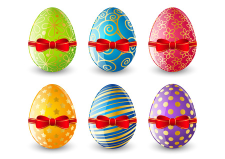 Set of Easter eggs with red bowsのイラスト素材