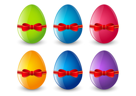 Set of Easter eggs with red bowsのイラスト素材