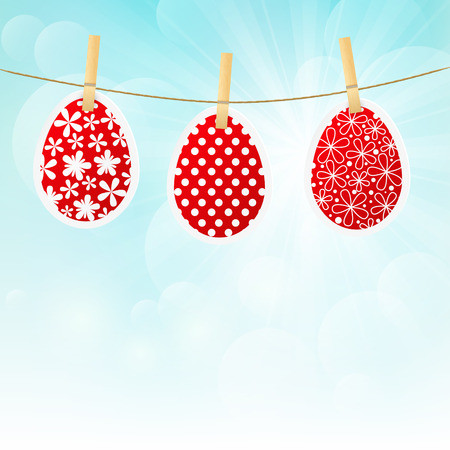 Easter eggs on blue sky backgroundのイラスト素材