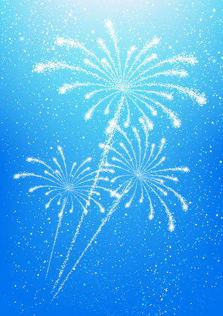 Shiny fireworks on blue sky backgroundのイラスト素材