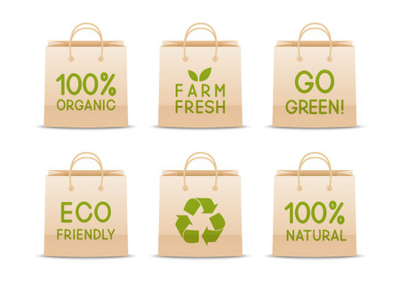 Set of ecology paper bagsのイラスト素材