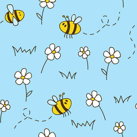 Seamless pattern with cute beesのイラスト素材