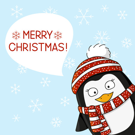 Christmas penguin on snow backgroundのイラスト素材