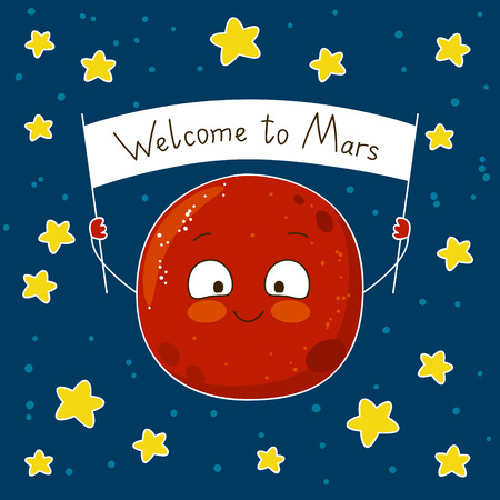 Cartoon Mars character on starry backgroundのイラスト素材