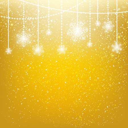 Shiny snowflakes on golden backgroundのイラスト素材