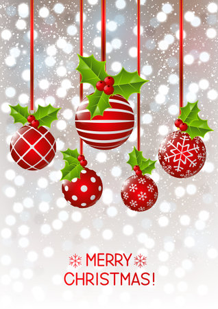 Christmas decorations on shiny backgroundのイラスト素材