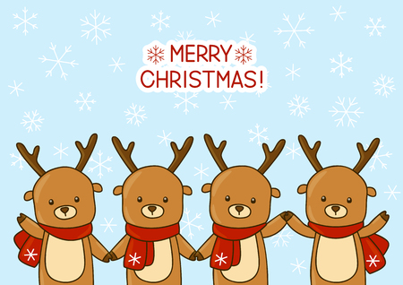 Cute cartoon deers on snow backgroundのイラスト素材