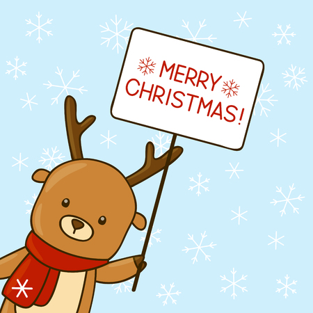 Cute cartoon deer with paper cardのイラスト素材