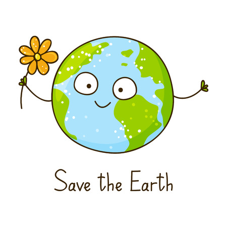 Cute cartoon Earth isolated on whiteのイラスト素材