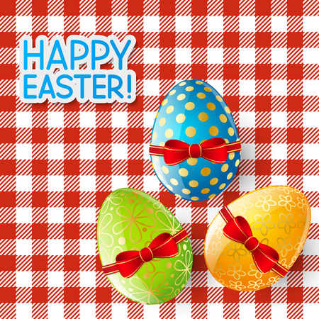 Easter eggs on the tableclothのイラスト素材